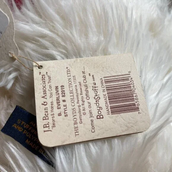 Boyds Bears White B. Everluvin Bear Plush Jointed 17" Tall Hearts - Picture 5 of 6